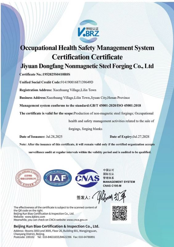 Occupational Health Safety Management System Certification Certificate